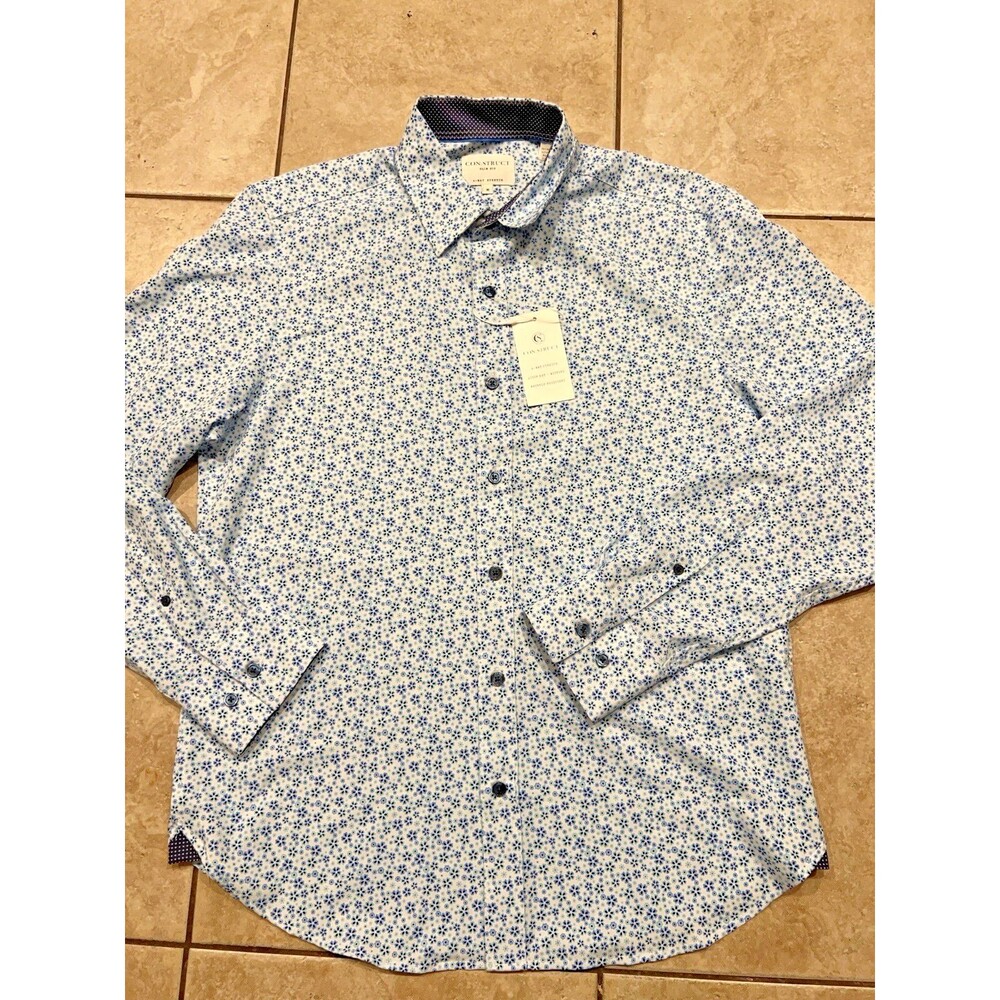 CON.STRUCT Shirt Mens M Slim Fit Floral Long Sleeve Button-Up 4-Way Stretch NEW